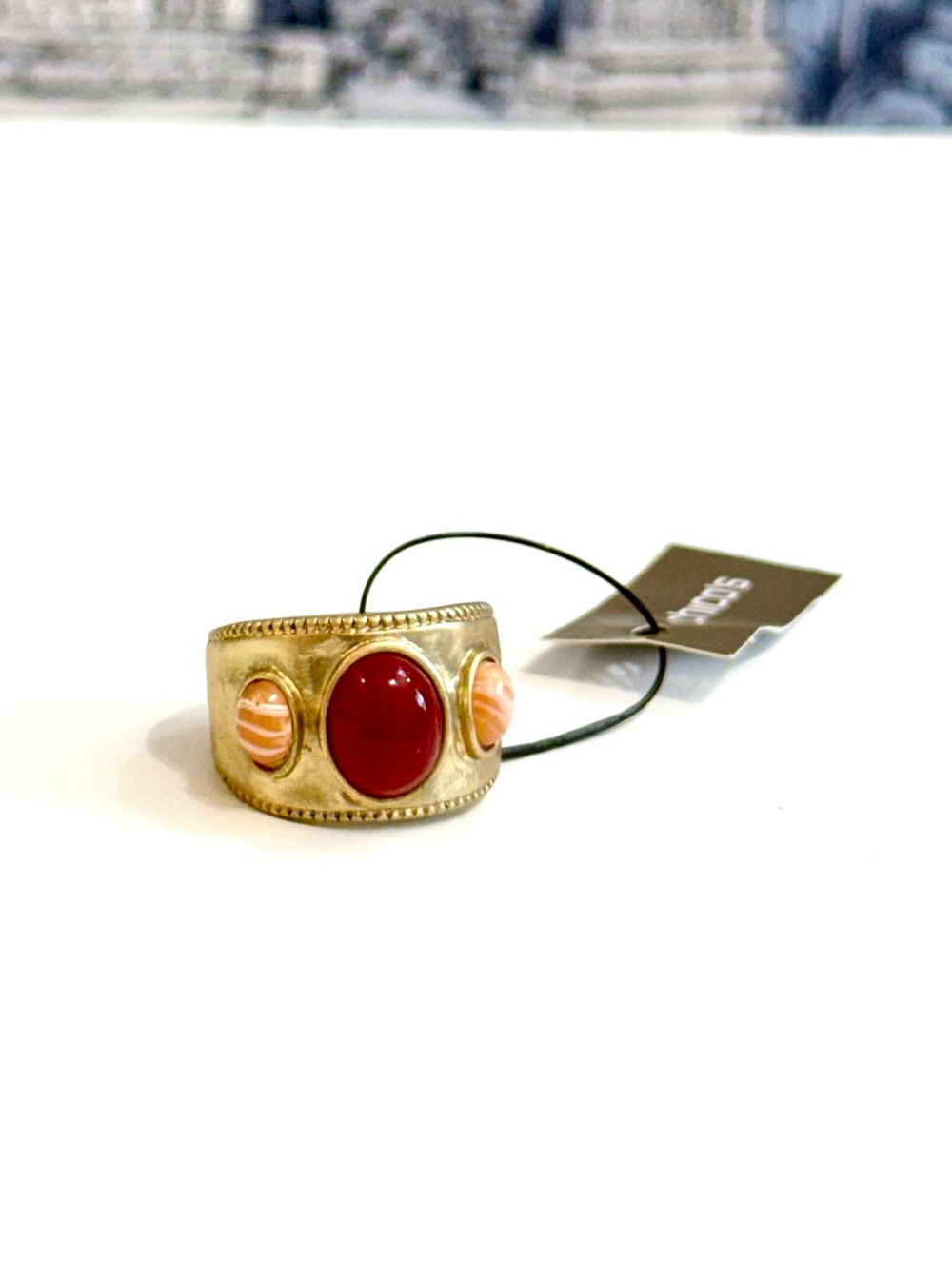 CHICO’S Red & Coral Cabochon Statement Ring Size 8 NWT